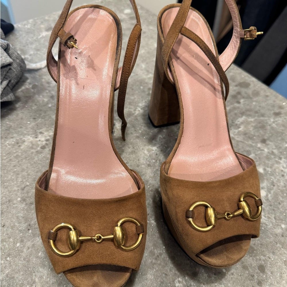 Gucci Brown Suede Horsebit Sandals Size 39 - Picture 6 of 7